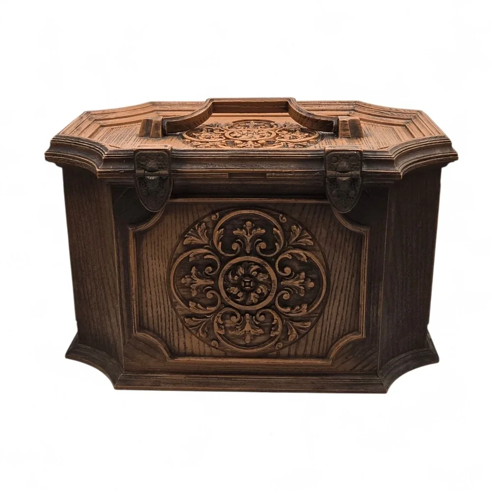 Vintage MCM Max Klein Ornate Faux Wood‎ Plastic Sewing Storage Chest Box 14.5